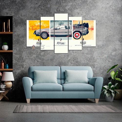 Cuadro Decorativo Volver al Futuro DeLorean Dibujo Nombres Cine 100x60cm 5pzs Cuadros MX