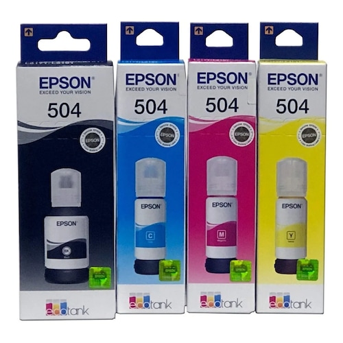 Combo 4 Botella Tinta Epson 504 Negro Cian Magenta Amarillo.