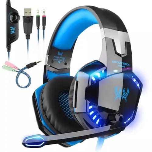 Audífonos gamer Kotion G2000 negro y azul con luz LED