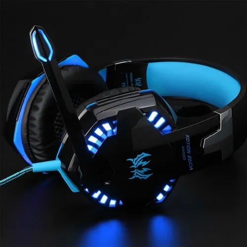 Audífonos gamer Kotion G2000 negro y azul con luz LED