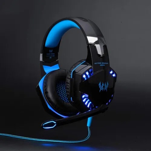 Audífonos gamer Kotion G2000 negro y azul con luz LED