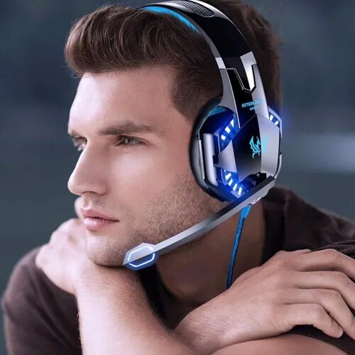Audífonos gamer Kotion G2000 negro y azul con luz LED