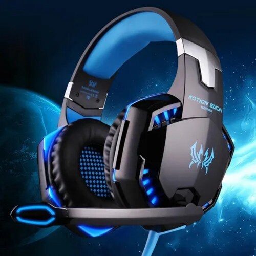 Audífonos gamer Kotion G2000 negro y azul con luz LED