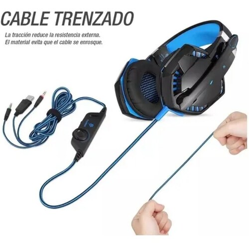 Audífonos gamer Kotion G2000 negro y azul con luz LED