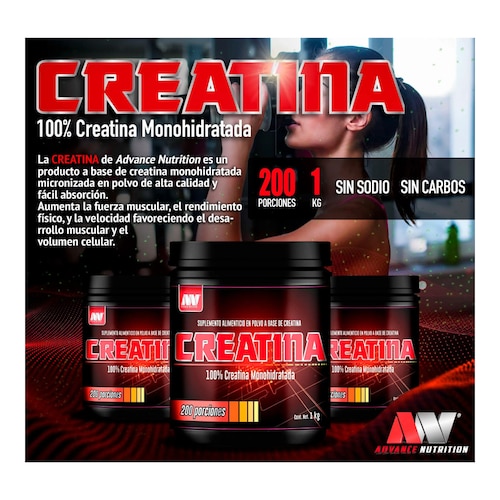 Advance Nutrition Creatina  Monohidratada 1kg 200 Serv.