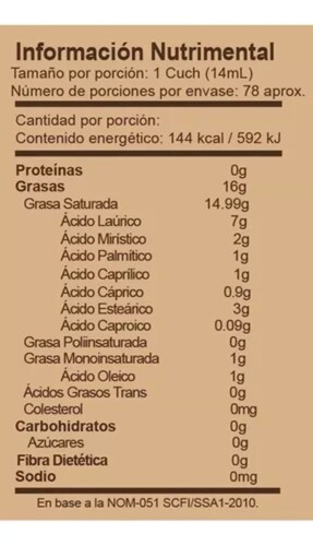 Aceite De Coco Orgánico 1 Lt Enature Sin Olor Ni Sabor