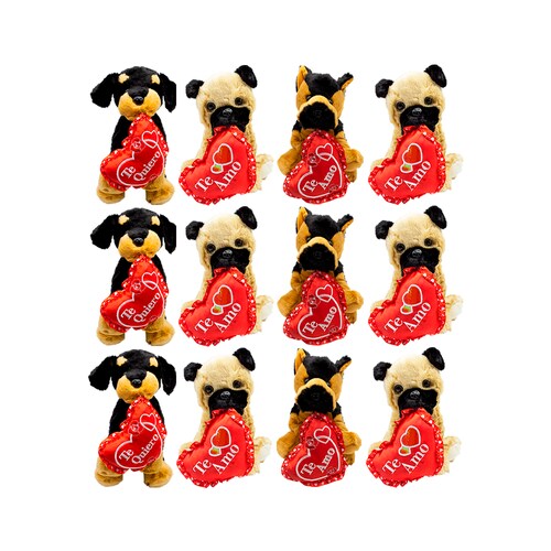 Perritos De Peluche San Valentin Con Corazon Pack 12 Piezas