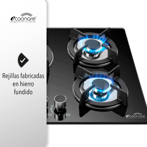 ESTUFA PARRILLA EMPOTRABLE DE 5 QUEMADORES DE CRISTAL TEMPLADO / ENCENDIDO ELECTRONICO / SOPORTES DE HIERRO FUNDIDO / COMPATIBLE CON GAS LP Y GAS NATURAL.