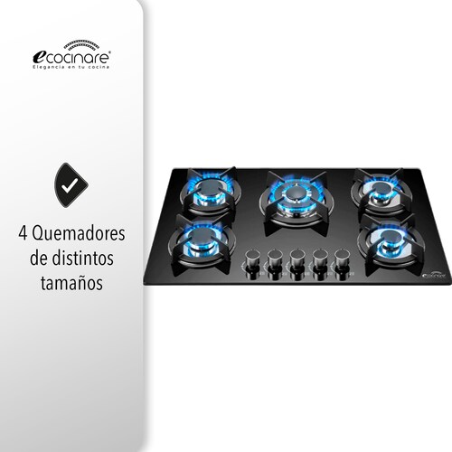 ESTUFA PARRILLA EMPOTRABLE DE 5 QUEMADORES DE CRISTAL TEMPLADO / ENCENDIDO ELECTRONICO / SOPORTES DE HIERRO FUNDIDO / COMPATIBLE CON GAS LP Y GAS NATURAL.