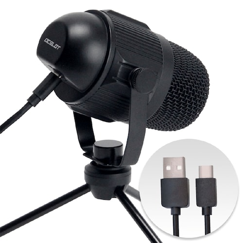 MICROFONO OCELOT GAMING PARA STREAMING USB, CON BASE TIPO TRIPIE PARA ESCRITORIO, COLOR NEGRO