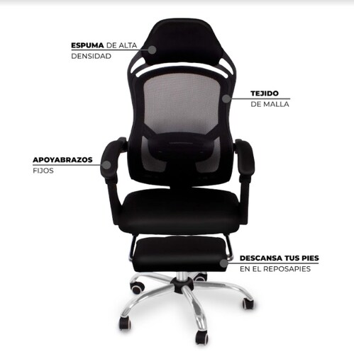 Silla Oficina Reclinable Con Reposapies Soporte Lumbar