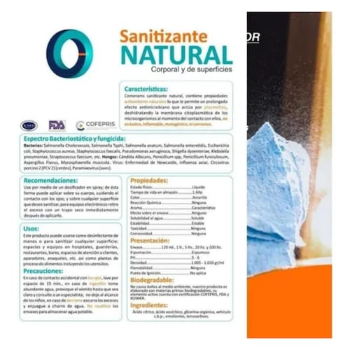 Sanitizante Desinfectante Natural Corporal Y De Superficies, Biodegradable 120ml