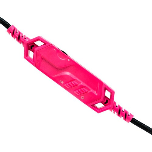 AUDIFONOS GAMER OCELOT TIPO DIADEMA/OVER-EAR/USB/3.5MM/COLOR ROSA CON NEGRO/ALAMBRICOS/ILUMINACION BLANCA/CONTROL DE AUDIO/MICROFONO CANCELACION DE RUIDO/AJUSTABLES/MULTIPLATAFORMA