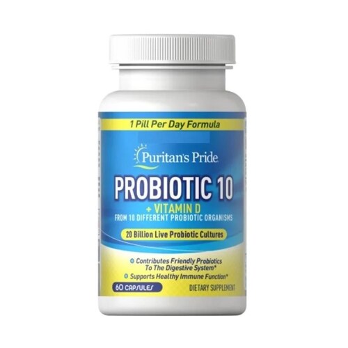 Probiótico 10 + Vitamina D 60cap 20 Billones Suplemento Alim