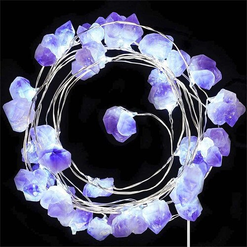 Serie de Luces para Interior con 25 Cristales de Amatista Natural Reales Redlemon