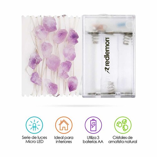Serie de Luces para Interior con 25 Cristales de Amatista Natural Reales Redlemon