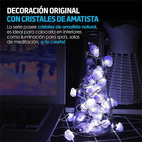 Serie de Luces para Interior con 25 Cristales de Amatista Natural Reales Redlemon