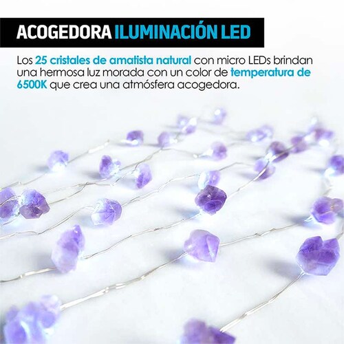 Serie de Luces para Interior con 25 Cristales de Amatista Natural Reales Redlemon