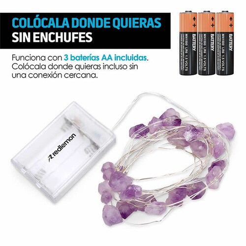 Serie de Luces para Interior con 25 Cristales de Amatista Natural Reales Redlemon