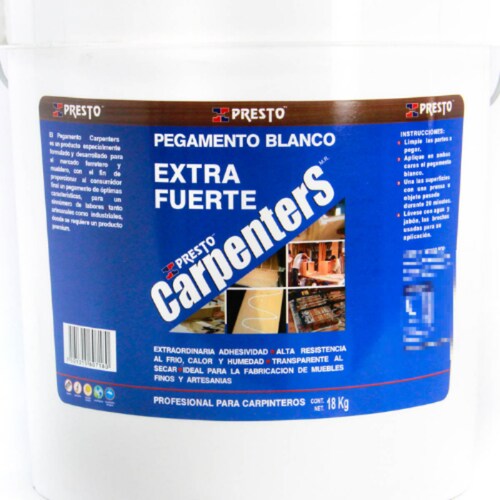 PEGAMENTO BLANCO PARA MADERA PRESTO CARPENTERS CUBETA 18 KG