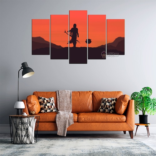 Cuadro Decorativo Star Wars The Mandalorian Grogu Silueta Digital Art 100x60cm 5pzs Cuadros MX