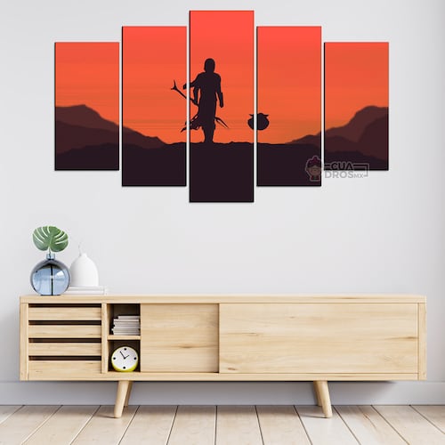 Cuadro Decorativo Star Wars The Mandalorian Grogu Silueta Digital Art 100x60cm 5pzs Cuadros MX