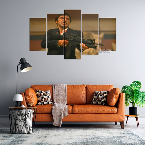 Cuadro Decorativo Scarface Tony Montana Disparando 100x60cm 5pzs Cuadros MX