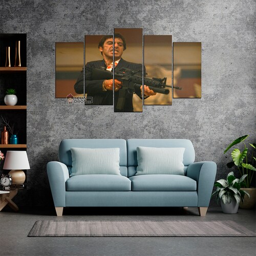 Cuadro Decorativo Scarface Tony Montana Disparando 100x60cm 5pzs Cuadros MX
