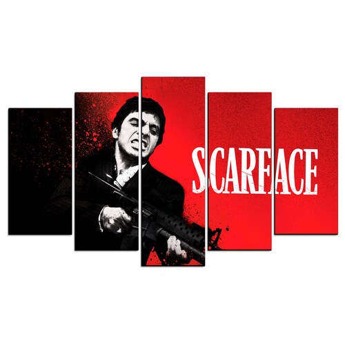 Cuadro Decorativo Scarface Tony Montana Fondo Rojo100x60cm 5pzs Cuadros MX