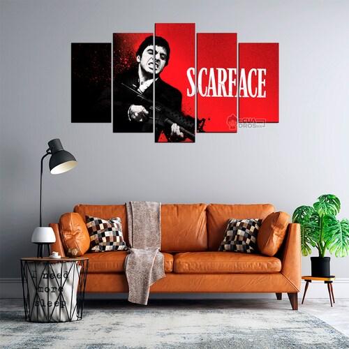 Cuadro Decorativo Scarface Tony Montana Fondo Rojo100x60cm 5pzs Cuadros MX