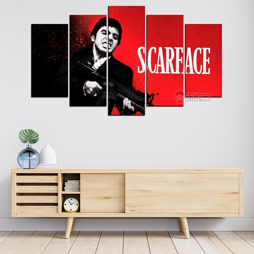 Cuadro Decorativo Scarface Tony Montana Fondo Rojo100x60cm 5pzs Cuadros MX
