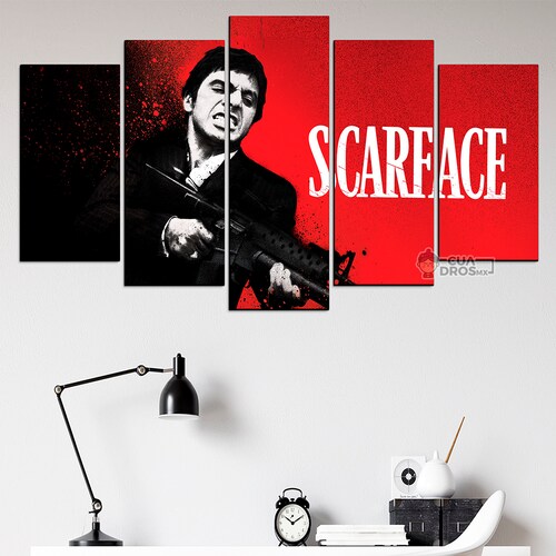 Cuadro Decorativo Scarface Tony Montana Fondo Rojo100x60cm 5pzs Cuadros MX