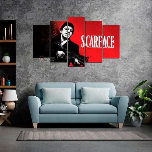 Cuadro Decorativo Scarface Tony Montana Fondo Rojo100x60cm 5pzs Cuadros MX