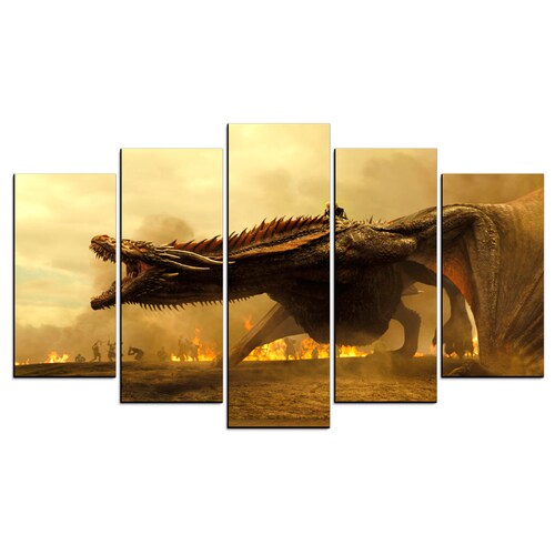 Cuadro Decorativo GOT Drogon Daenerys Targaryen 100x60cm 5pzs Cuadros MX