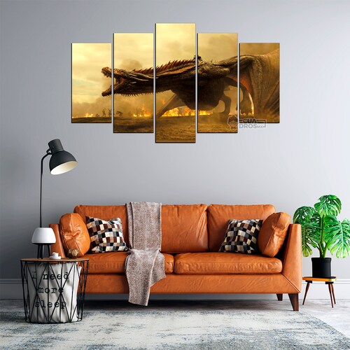 Cuadro Decorativo GOT Drogon Daenerys Targaryen 100x60cm 5pzs Cuadros MX