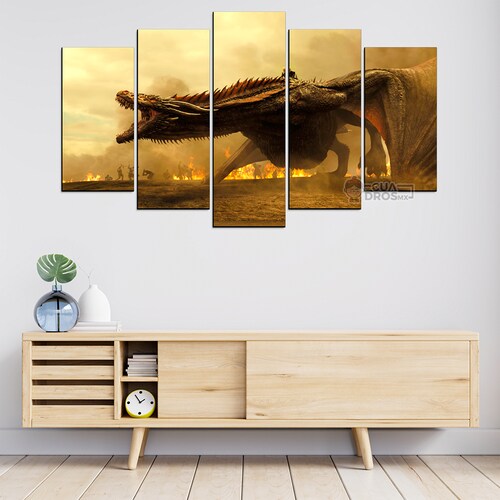 Cuadro Decorativo GOT Drogon Daenerys Targaryen 100x60cm 5pzs Cuadros MX