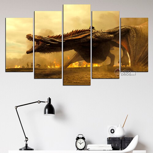 Cuadro Decorativo GOT Drogon Daenerys Targaryen 100x60cm 5pzs Cuadros MX