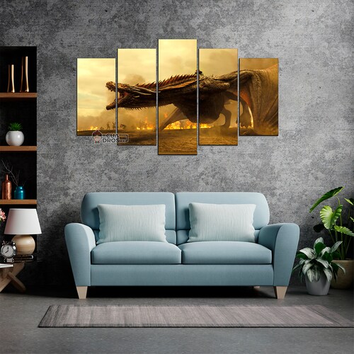 Cuadro Decorativo GOT Drogon Daenerys Targaryen 100x60cm 5pzs Cuadros MX