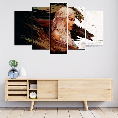 Cuadro Decorativo GOT Daenerys Targaryen Dragones Arte Digital 100x60cm 5pzs Cuadros MX
