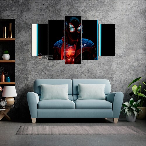 Cuadro Decorativo Spiderman Miles Morales Audifonos Digital Art Marvel 100x60cm 5pzs Cuadros MX