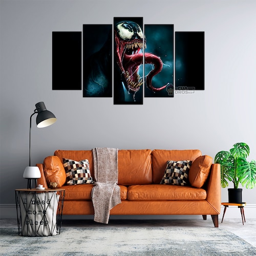 Cuadro Decorativo Venom Fondo Negro/Gris Digital Art Marvel 100x60cm 5pzs Cuadros MX