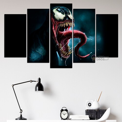 Cuadro Decorativo Venom Fondo Negro/Gris Digital Art Marvel 100x60cm 5pzs Cuadros MX