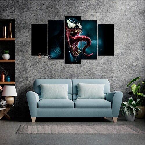 Cuadro Decorativo Venom Fondo Negro/Gris Digital Art Marvel 100x60cm 5pzs Cuadros MX