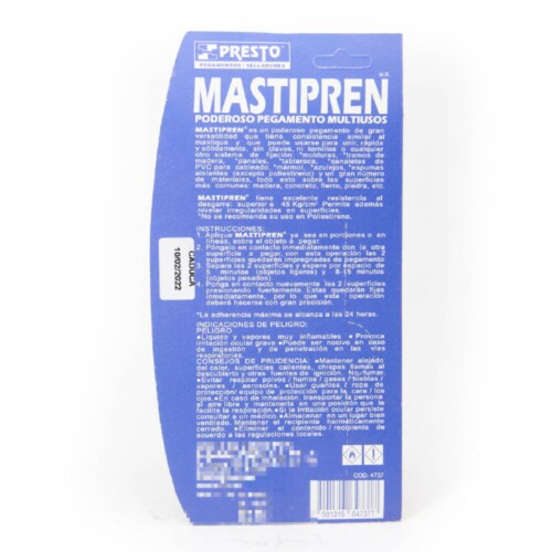 PEGAMENTO ADHESIVO MULTIUSOS MASTIPREN PRESTO CARTUCHO 70G