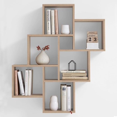Repisa Flotante Minimalista 6 Cubos Roble