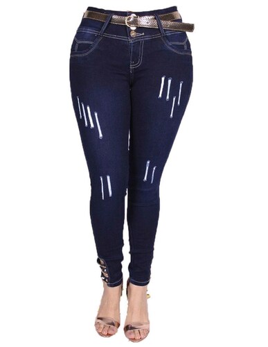 Jeans rasgados rotos pantalón mezclilla colombianos destrucción skinny stretch Bombón azul.