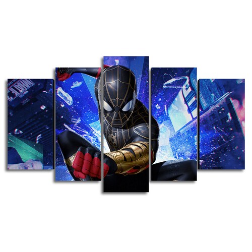 Cuadro Decorativo Spiderman Traje Negro/Dorado Marvel 100x60cm 5pzs Cuadros MX