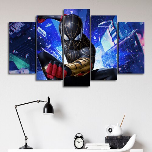 Cuadro Decorativo Spiderman Traje Negro/Dorado Marvel 100x60cm 5pzs Cuadros MX