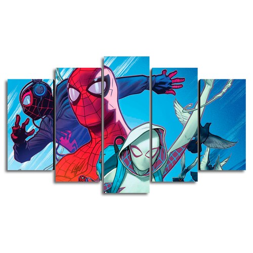 Cuadro Decorativo Spiderman Un Nuevo Universo Personajes Marvel 100x60cm 5pzs Cuadros MX
