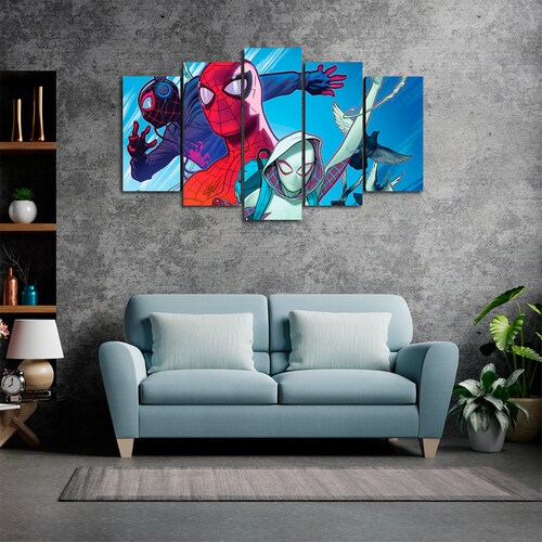 Cuadro Decorativo Spiderman Un Nuevo Universo Personajes Marvel 100x60cm 5pzs Cuadros MX